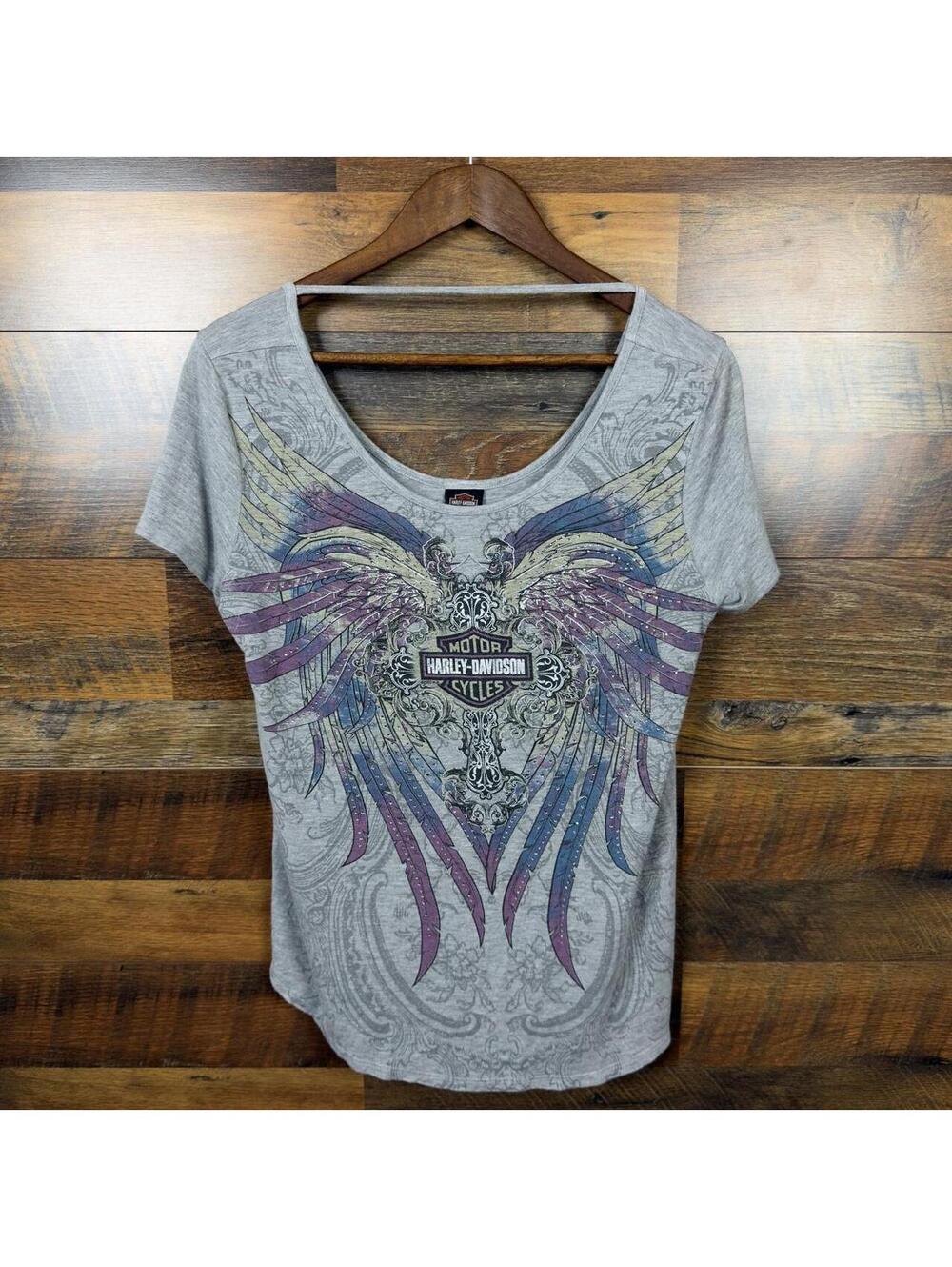 Harley Davidson Women’s Made in USA Winged Cross Graphic T-Shirt Large